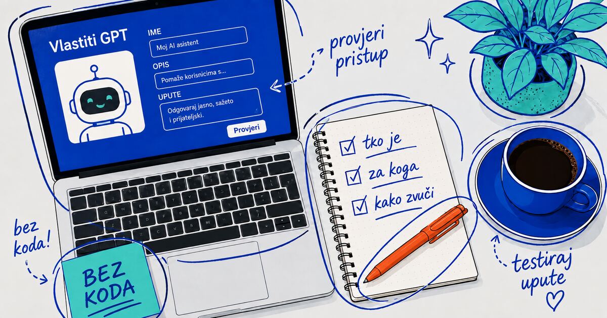 Ilustracija postavljanja vlastitog GPT-a bez koda - digitalni kutak