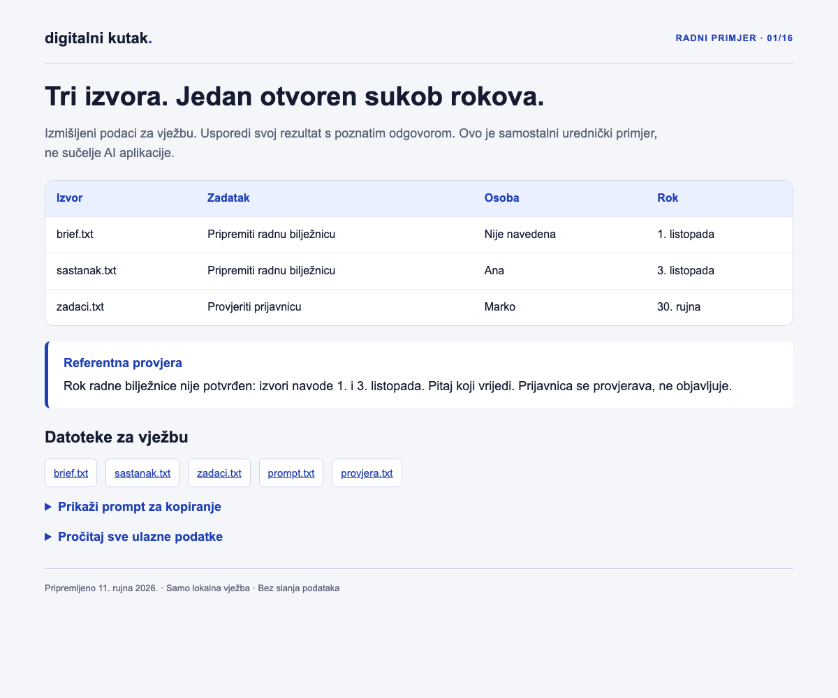 Kontrolni pregled triju datoteka i proturječnih rokova